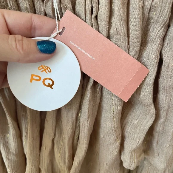 PQ Swim Kristine Tiered Maxi Dress Taupe Neutral Color Gold Thread Swiss Dot NWT - Picture 7 of 8